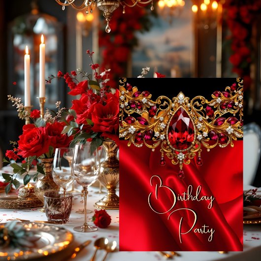 Verjaardag Party Zijde Ruby Rode juweel Gem Zwart Kaart