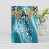 Verjaardag Party Zijdeblauw Topaas juweel Goud Kaart (Staand voorkant)