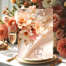  Verjaardag Party Zijdeperzik Roze Bloemen Kaart