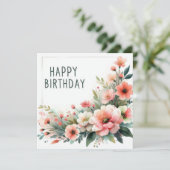 verjaardag pastel bloemen kaart (Staand voorkant)