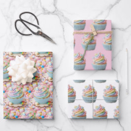 Verjaardag Pastel Marshmallow Regenboog Cupcake Inpakpapier Vel