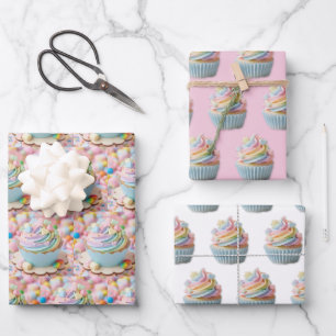 Verjaardag Pastel Marshmallow Regenboog Cupcake Inpakpapier Vel