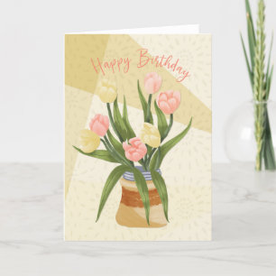 Verjaardag Pastel Roze en Gele Tulpen op een Rusti Bedankkaart