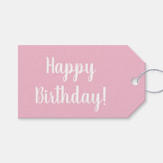 Verjaardag Pastel Roze Witte Typografie Cadeaulabel (Voorkant (Horizontaal))