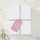 Verjaardag Pastel Roze Witte Typografie Cadeaulabel (Met Touw)