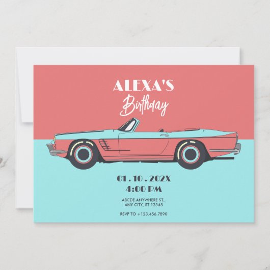 Verjaardag pastelkleur vintage auto kaart (Voorkant)