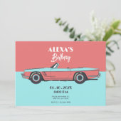 Verjaardag pastelkleur vintage auto kaart (Staand voorkant)