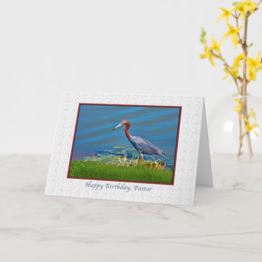 Verjaardag, pastoor, kleine blauwe reiger kaart (Gele Bloem)