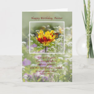 Verjaardag, Pastor, Tulp en Vlinder, Religieus Kaart
