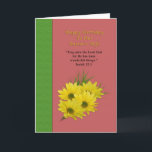 Verjaardag, Pastor's Wife, Gele madeliefjes, Relig Kaart<br><div class="desc">Heldergele madeliefjes,  ook wel zwartogige susans genoemd,  op een achtergrond van roos bruin met een diepgroene rand maken een kleurrijk afbeelding op dit wenskaart voor een pastorale vrouw. De klant kan de binnenkant van het couplet aanpassen aan zijn behoeften.</div>