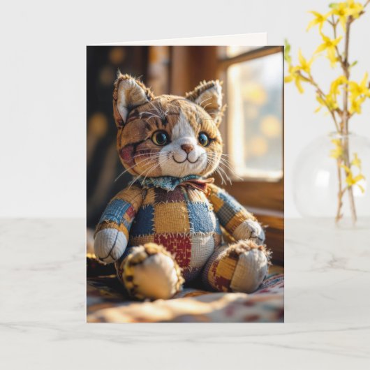 Verjaardag patchwork quilt kat in het raam kaart (Gele Bloem)