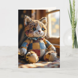Verjaardag patchwork quilt kat in het raam kaart