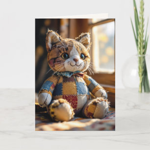 Verjaardag patchwork quilt kat in het raam kaart