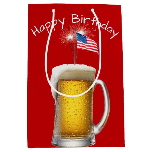 Verjaardag Patriottisch Bier met Sparklers Medium Cadeauzakje (Voorkant)