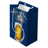 Verjaardag Patriottisch Bier met Sparklers Medium Cadeauzakje (Voorkant Gekanteld)