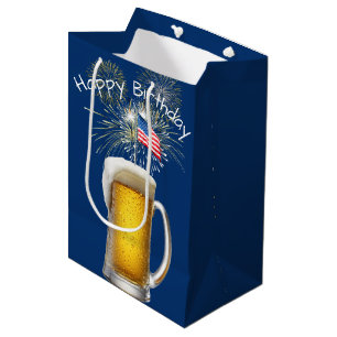 Verjaardag Patriottisch Bier met Sparklers Medium Cadeauzakje