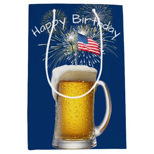 Verjaardag Patriottisch Bier met Sparklers Medium Cadeauzakje (Voorkant)