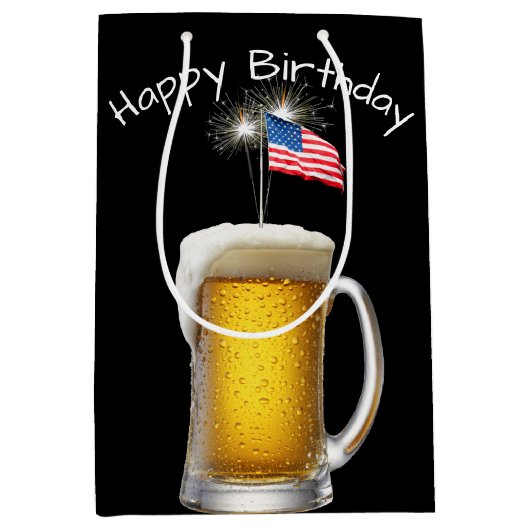 Verjaardag Patriottisch Bier met Sparklers Medium Cadeauzakje (Voorkant)