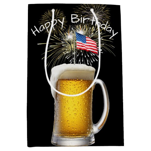 Verjaardag Patriottisch Bier met Sparklers Medium Cadeauzakje (Voorkant)