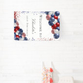 Verjaardag patriottische rode witte blauwe ballonn spandoek (Insitu)