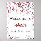 Verjaardag patriottische rode witte blauwe slinger poster (Voorkant)