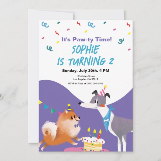 Verjaardag Paw-ty Kids Verjaardag Uitnodiging (Voorkant)