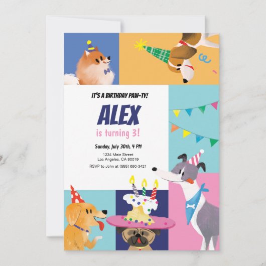 Verjaardag Paw-ty Kids Verjaardag Uitnodiging (Voorkant)