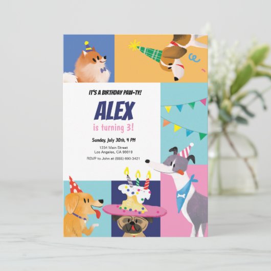Verjaardag Paw-ty Kids Verjaardag Uitnodiging (Staand voorkant)