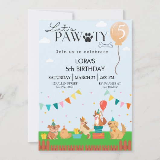 Verjaardag Paw-ty Leuke Puppy Honden Uitnodiging (Voorkant)