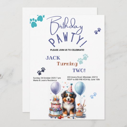 Verjaardag Pawty Australische Herder Hond Verjaard Kaart (Voorkant / Achterkant)