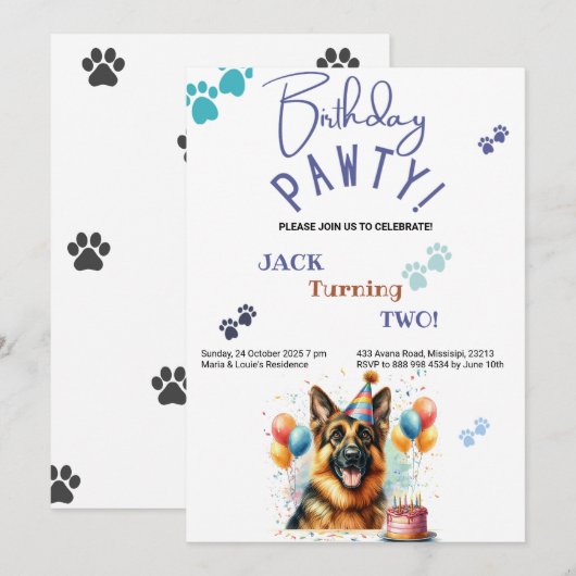 Verjaardag Pawty Duitse Herder Hond Verjaardag Kaart (Voorkant / Achterkant)