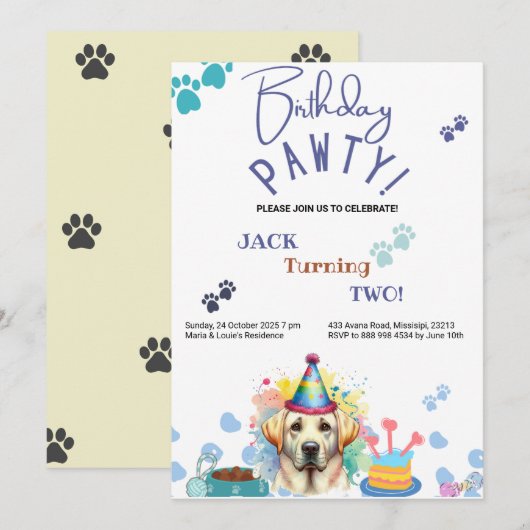 Verjaardag Pawty Labrador Retriever Hond Verjaarda Kaart (Voorkant / Achterkant)