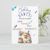 Verjaardag Pawty Pomeranian Dog Gepersonaliseerd V Kaart (Staand voorkant)