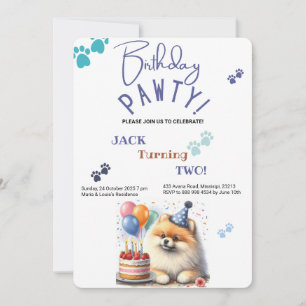 Verjaardag Pawty Pomeranian Dog Gepersonaliseerd V Kaart