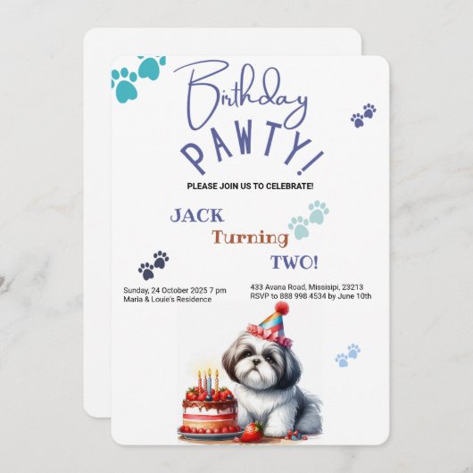Verjaardag Pawty Shih Tzu hond gepersonaliseerde v Kaart (Voorkant / Achterkant)