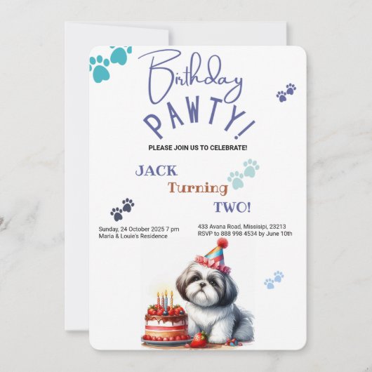 Verjaardag Pawty Shih Tzu hond gepersonaliseerde v Kaart (Voorkant)