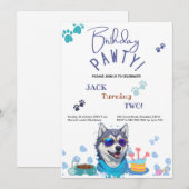 Verjaardag Pawty Siberische Husky Hond Verjaardag Kaart (Voorkant / Achterkant)