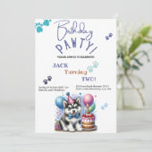 Verjaardag Pawty Siberische Husky Hond Verjaardag Kaart (Staand voorkant)