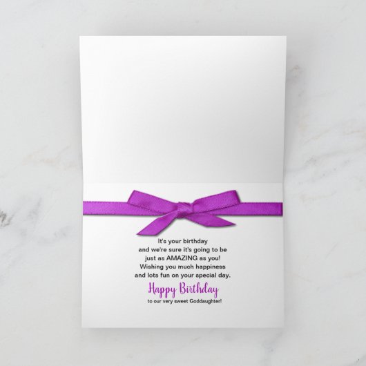 Verjaardag, Peetdochter, ZEBRA, BOOG FUSCHIA Kaart (Binnen)