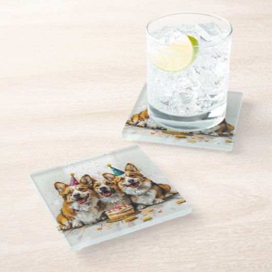 Verjaardag Pembroke Welsh Corgi Dogs Glazen Onderzetter (Schuin)