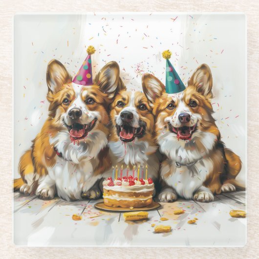 Verjaardag Pembroke Welsh Corgi Dogs Glazen Onderzetter (Voorkant)