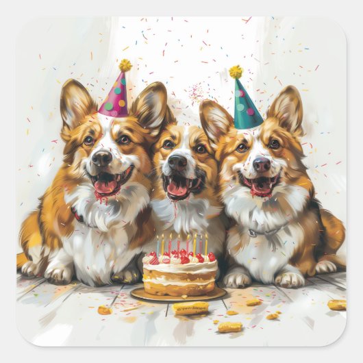 Verjaardag Pembroke Welsh Corgi Dogs Vierkante Sticker (Voorkant)