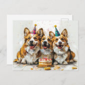 Verjaardag Pembroke Welsh Corgi Honden Briefkaart (Voorkant / Achterkant)