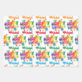 Verjaardag Personaliseer Naam Gelukkig Kleurrijk 3 Inpakpapier Vel (Voorkant 2)