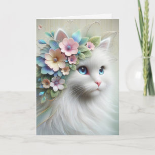 Verjaardag Perzische kat met bloemenen laurier Kaart