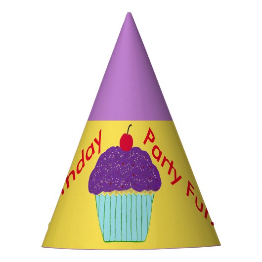 Verjaardag Petten Paarse Frosting Cupcake Balloons Feesthoedjes (Voorkant)