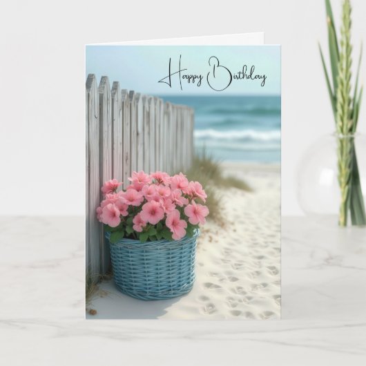 Verjaardag Petunia Beach Basket Kaart (Voorkant)