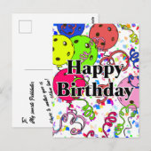 Verjaardag Pickleball Ballonnen Confetti Wit Briefkaart (Voorkant / Achterkant)
