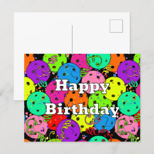Verjaardag Pickleball Ballonnen Confetti Zwart Briefkaart