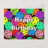 Verjaardag Pickleball Ballonnen Confetti Zwart Briefkaart (Voorkant)